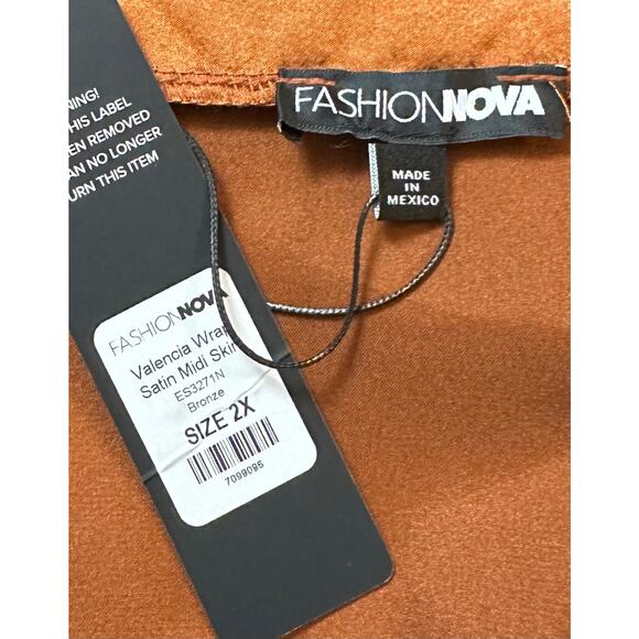 NWT Fashion Nova Valencia Wrap Satin Midi Skirt Bronze High Waist Plus Size 2X - Picture 11 of 12